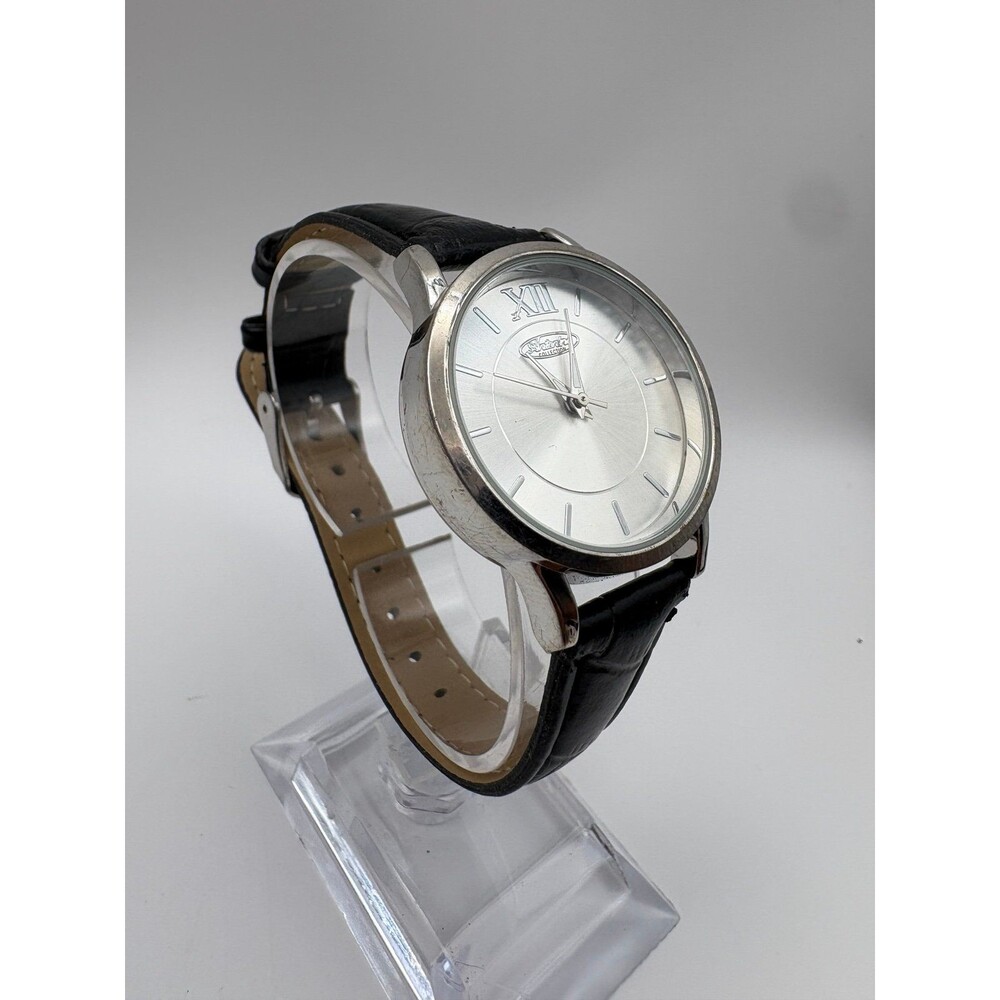 Antonino Collection Quartz Watch Silver-Tone Sunburst Dial Black Leather Strap